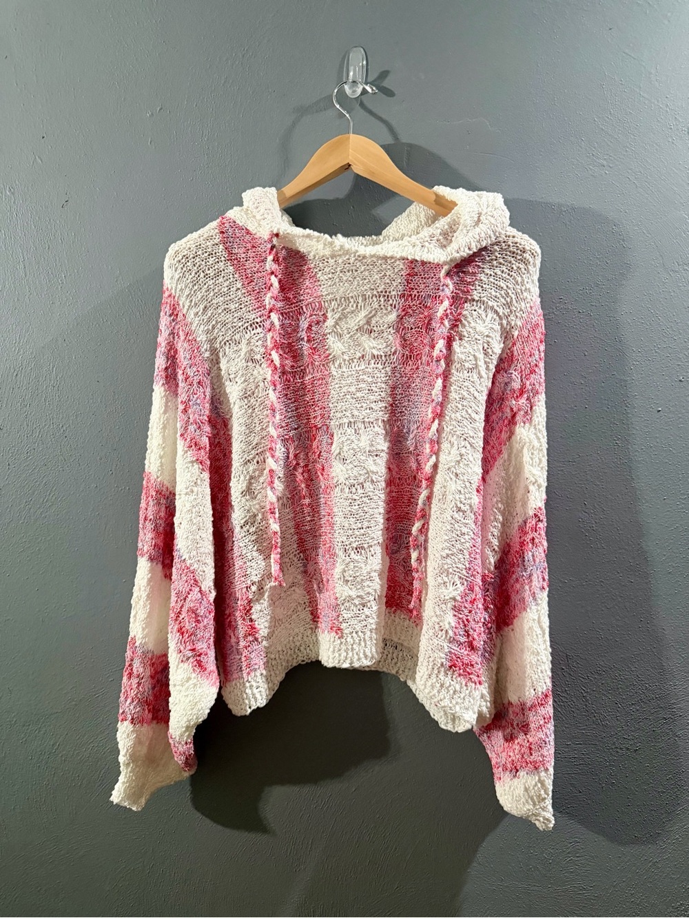 NWOT. POL Striped Hooded Sweater - Pink & Cream